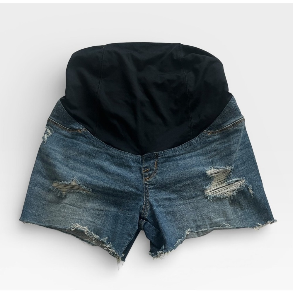 Isabel Maternity Ingrid & Isabel Distressed Denim Midi Shorts Blue‎ Size 2/26